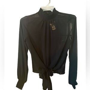 Express Women’s Long-sleeve Sheer Blouse with Tied Front and Ruffled Sleeves